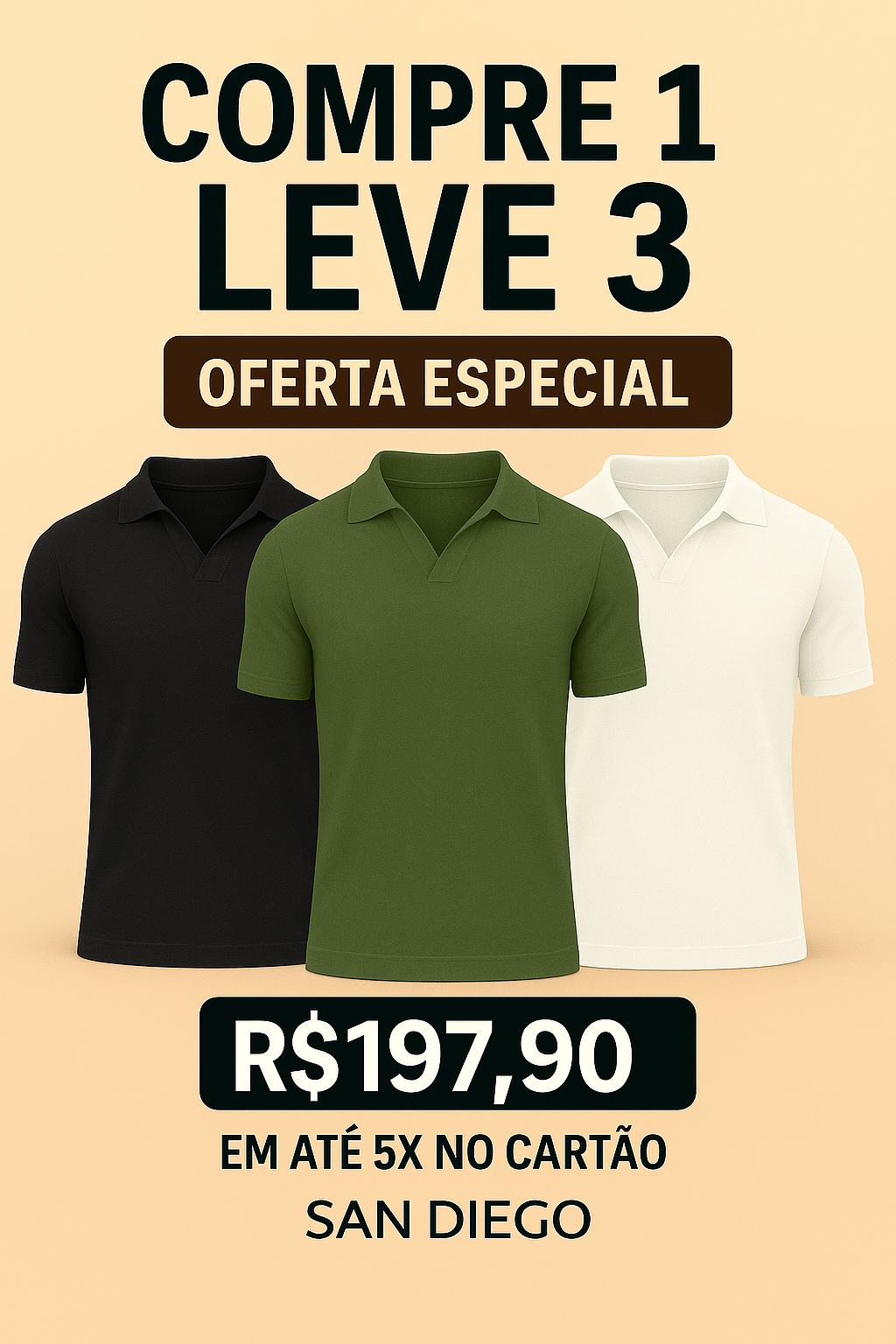 (COMPRE 1 LEVE 3) Camisa Polo Italiana Tricot - Black Friday