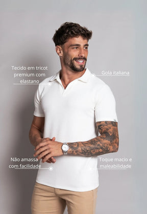 Camisa Polo Italiana Tricot Branca